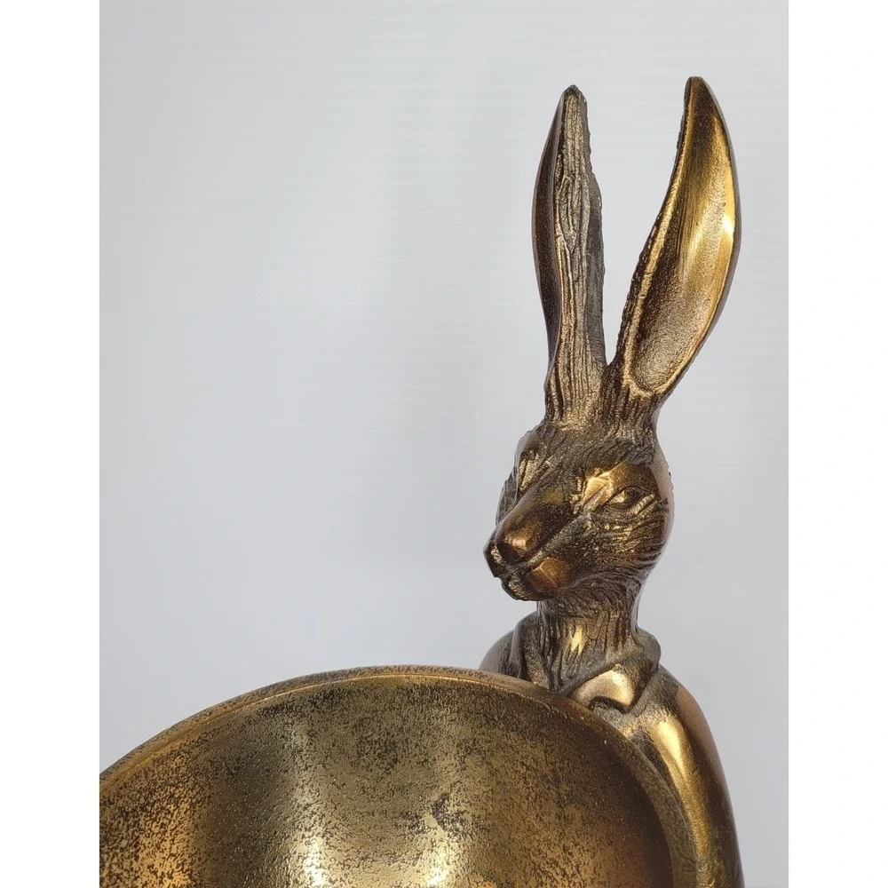 Eric & Eloise - Eric the Hare 14" Tall Brass Pedestal Dish Bowl Stand Figurine - Picture 2 of 10